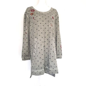 Standard Grace SIZE M Embroidered Boho Green Tunic Top Dress Pockets Long Sleeve